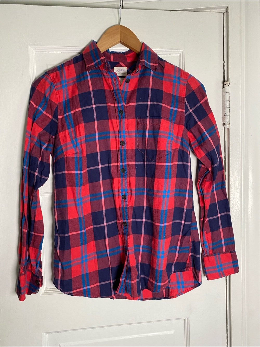 J. Crew Red, Navy & Blue Plaid Button-Down Shirt